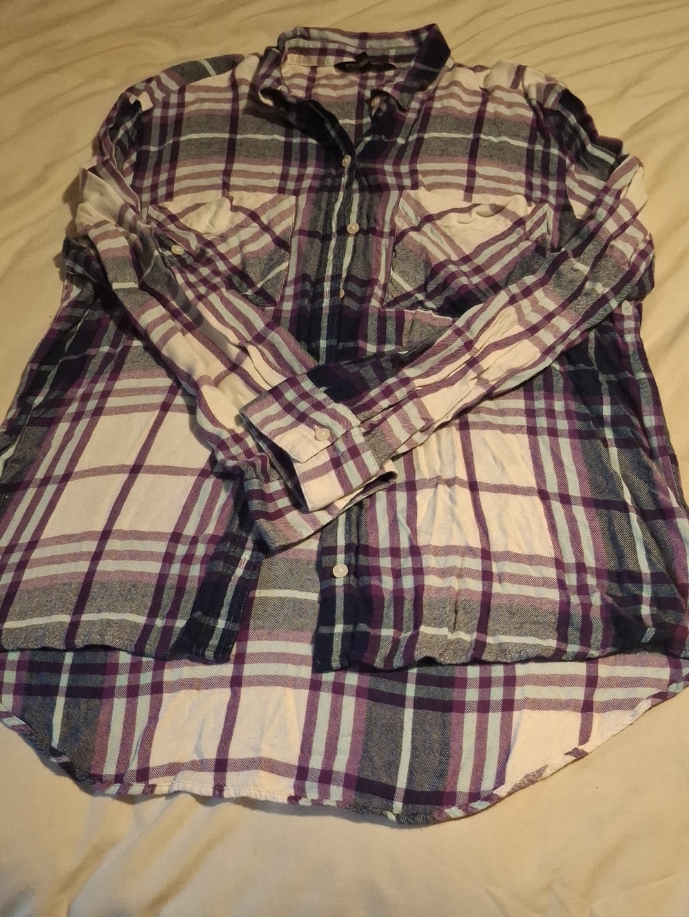 Express Plum And Navy Flannel Plaid Shirt